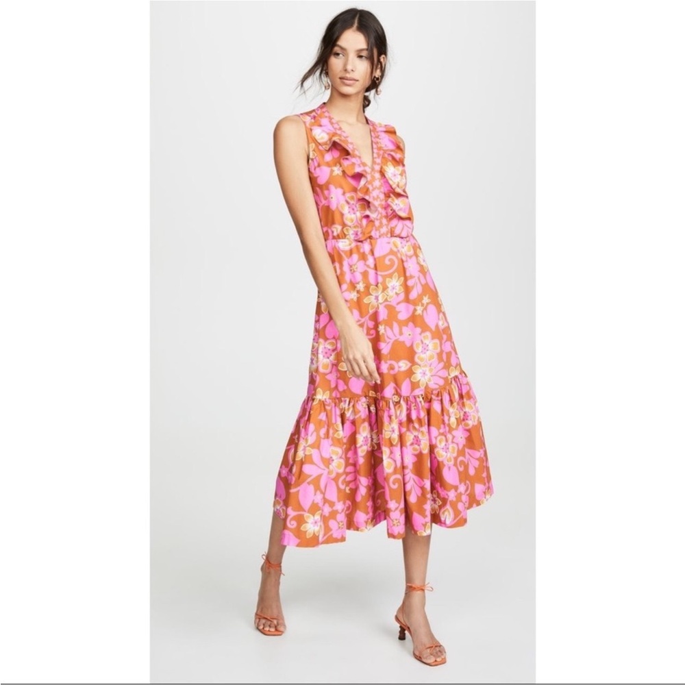 Warm Sierra Floral Tiered Midi Dress Pink Sizee 1 (small)